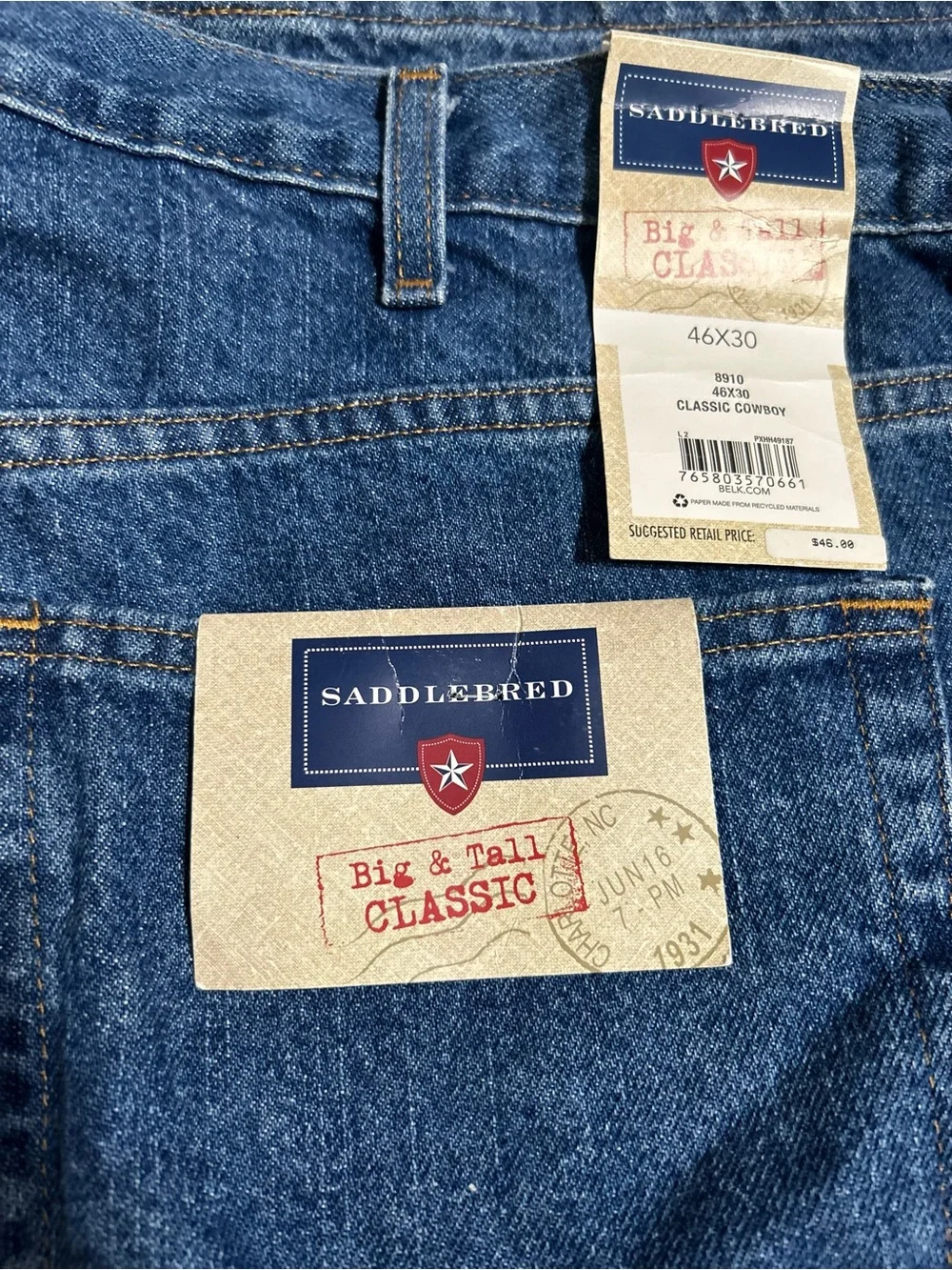Saddlebred Big & Tall Classic Cowboy Jeans Size 46x30 NWT